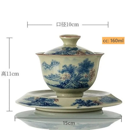 Ceramic Teacup Handmade Gaiwan Chinese Tea Tureen Tea Cups Tea Set Cover Bowl