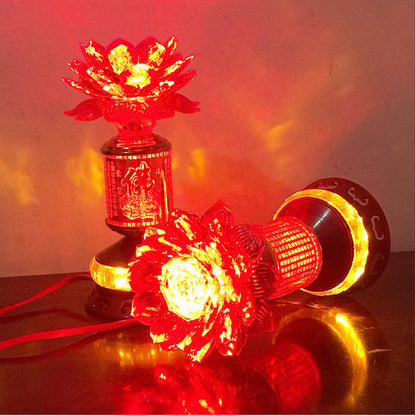 A Pair 25cm LED Buddhist Altar Worship Lamp Lotus Lamp Color Changing Lights
