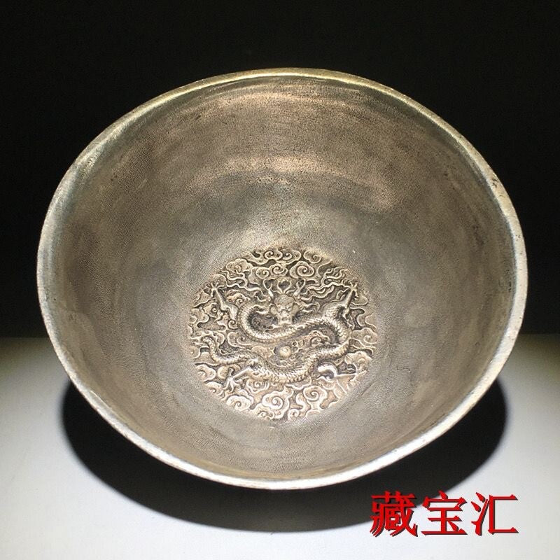 Chinese Collection copper dragon statue figure bowl table decoration Art