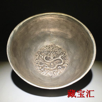 Chinese Collection copper dragon statue figure bowl table decoration Art