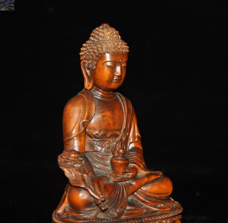 Tibet Buddhism Boxwood Wood Amitabha Sakyamuni Shakyamuni Medicine Buddha Statue
