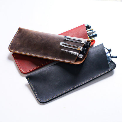 Handmade Crazy Horse Leather Pencil Case Stationery Storage Bag Sunglass Cases