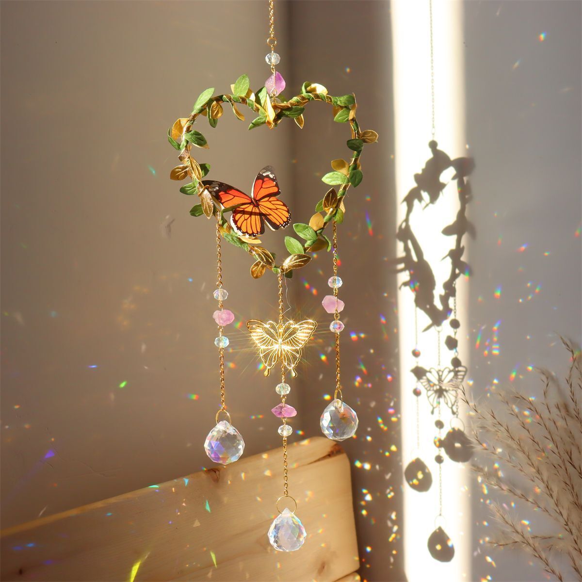 Wind Chimes K9 Crystals Star Moon Vine Winding Butterfly Hanging Rainbow Chasers