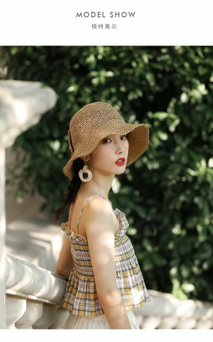 Bow Sun Hat Parent-child Wide Brim Floppy Beach Panama Straw Bucket Femme Shade
