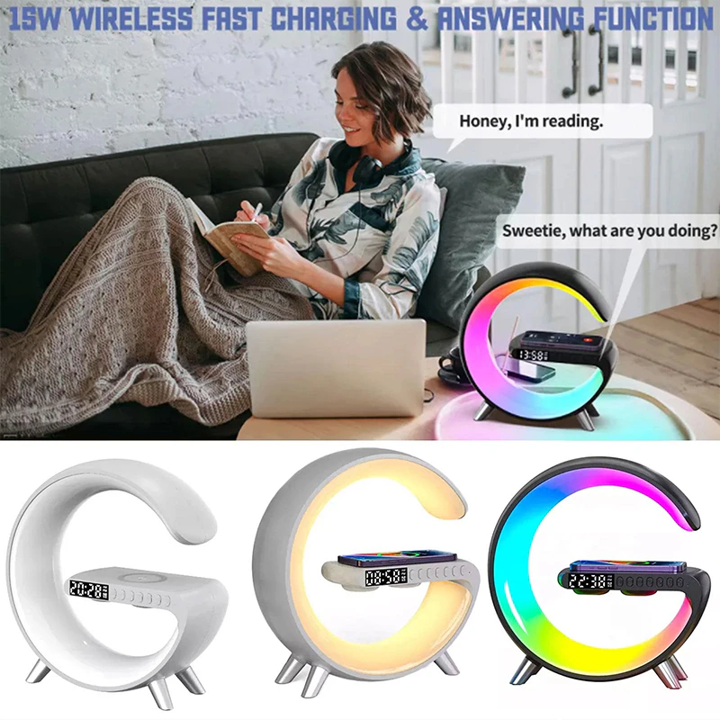 Multifunctional Wireless Charger Alarm Clock Speaker APP RGB Light Fast Charging
