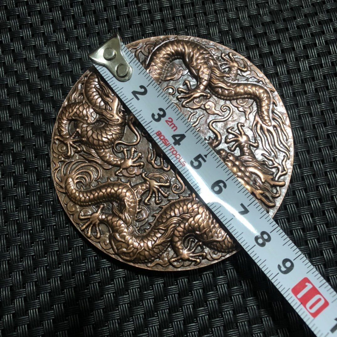 3.0" Exquisite Bronze Double Dragon Play Pearl Collection Commemorative Copper
