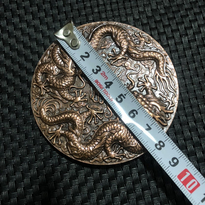 3.0" Exquisite Bronze Double Dragon Play Pearl Collection Commemorative Copper