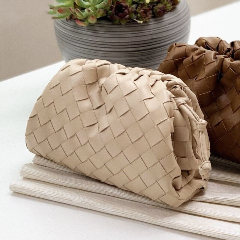 Woven Ruched Microfiber Leather Mini Pouch Clutch Bag Crossbody Shoulder Purse
