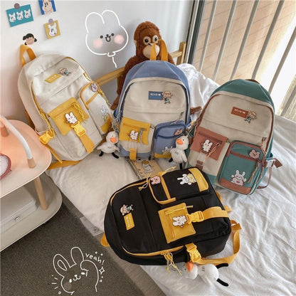 Badge Buckle Backpack Waterproof Patchwork Fancy Student Book Bags 30*41*13 CM
