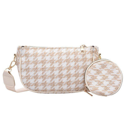 Vintage Plaid Print Shoulder Bag Round Purse Casual Small Crossbody Bags 2 pcs