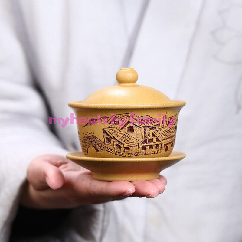 Original Ore Yixing Zisha Gaiwan Handmade Tureen Hand Carved Cup Bowl Saucer Lid