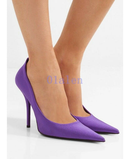 Women's High Stiletto Heel Pointed Toe Slip On Pump Wedding Party Shoes Stylish