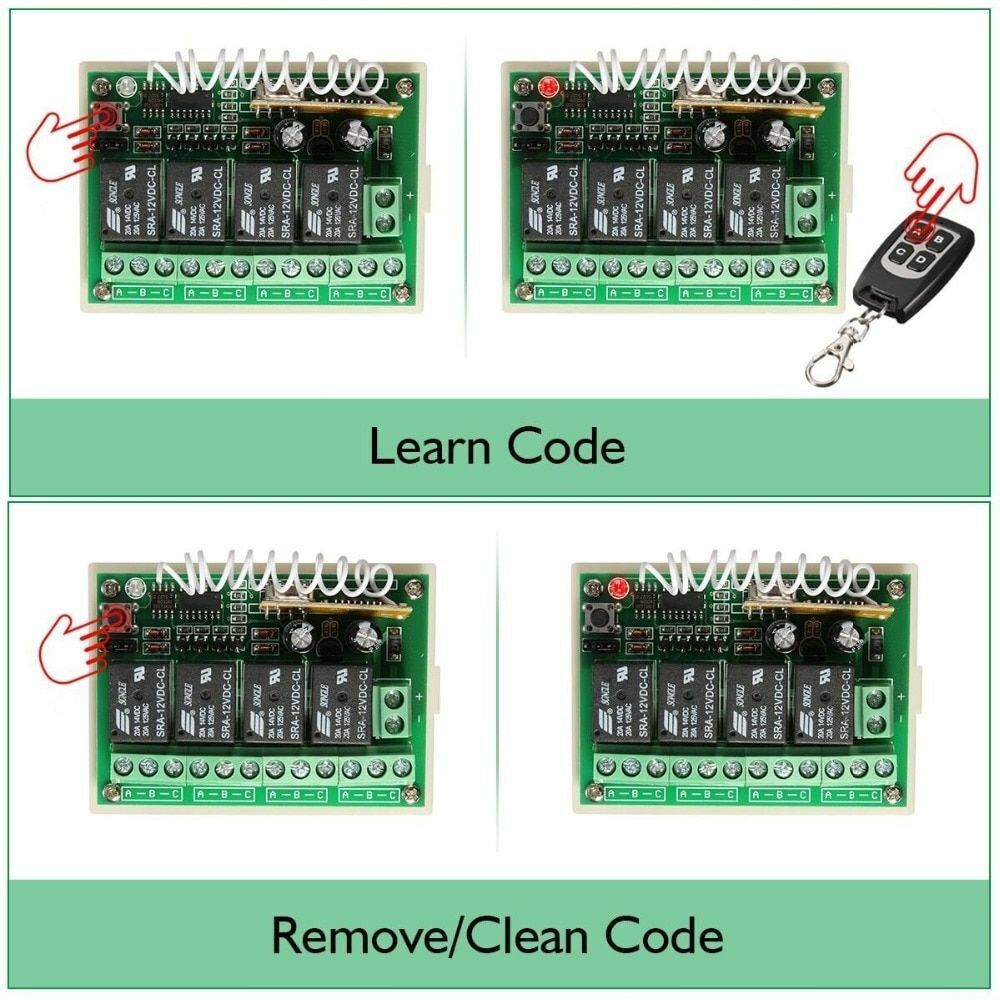 Wireless Remote Control RF Switch 433mhz DC 12V 4CH 4 Channel Relay Receiver 12p