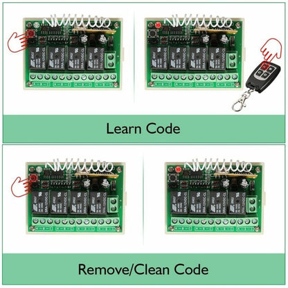 Wireless Remote Control RF Switch 433mhz DC 12V 4CH 4 Channel Relay Receiver 12p