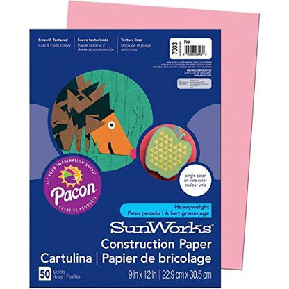 Pacon Hot Pink 9" x 12" Construction Paper, 50 Sheets (7003)