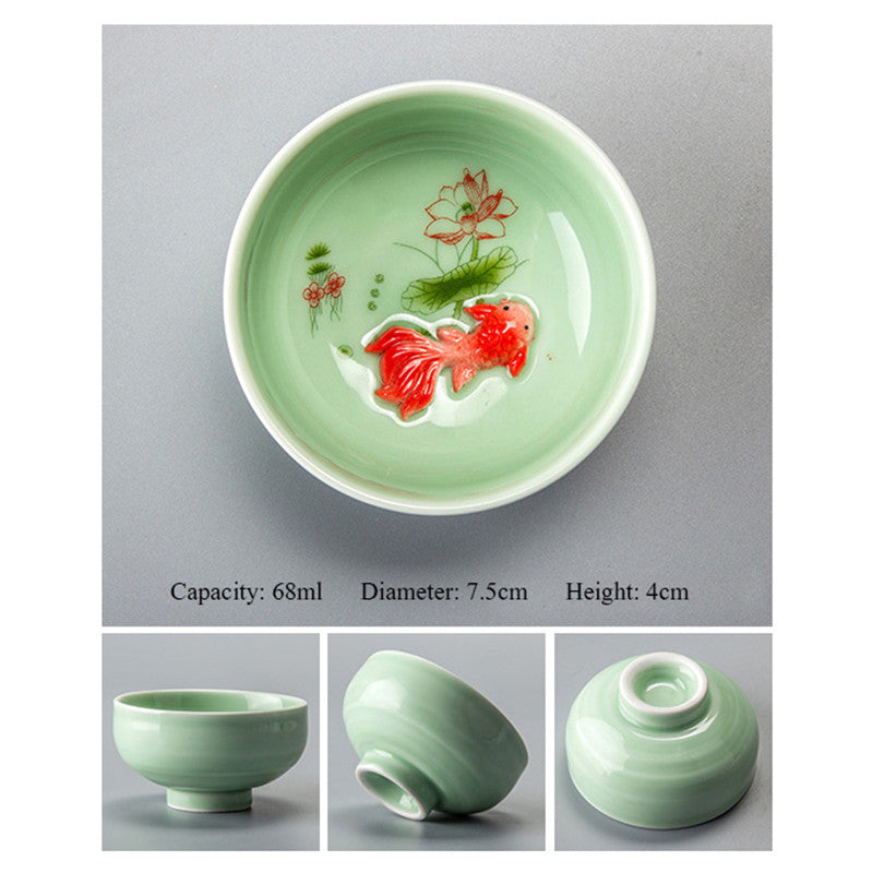 Chinese Tea Cups Porcelain Celadon Fish Teacup Set Loose Leaf Teapot Drinkware
