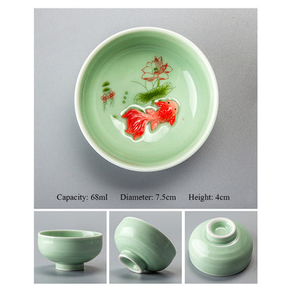 Chinese Tea Cups Porcelain Celadon Fish Teacup Set Loose Leaf Teapot Drinkware