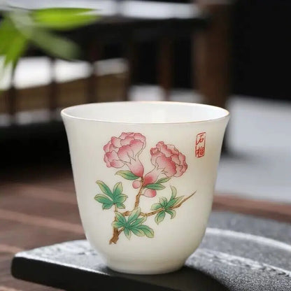 2.08" Chinese Ceramic Teacup Travel Meditation Hand Painted Lotus Leaf Tea Bowl
