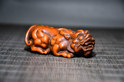 Chinese Antique Boxwood Wood Carving Exquisite Pixiu Statue Collection Figurines