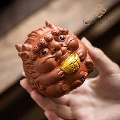 Purple Clay Tea Pet Lucky Small Dragon Ornament 8.2cm Tea Statue Tea Set Craft