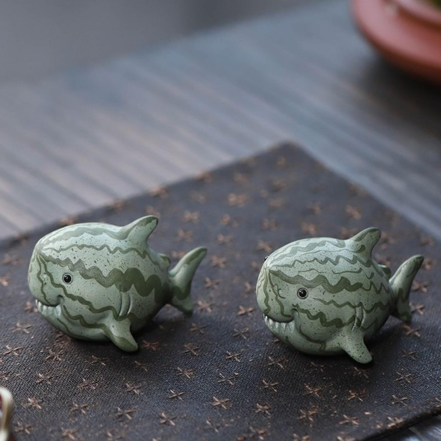 Handmade Watermelon Shark Tea Pet Ornament 7cm Chinese Tea Table Decor Tea Play