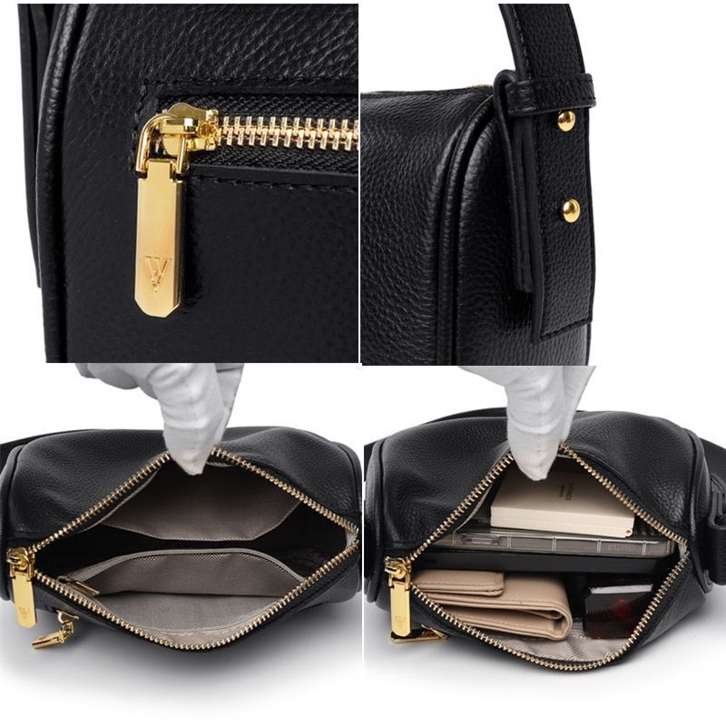 Shoulder Crossbody Tote Genuine Leather Bag Casual Simple Small Handbag Nylon