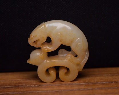 Old Peking Chinese Hetian Jade Carved Auspicious Beast Statue Fine Figurines Art
