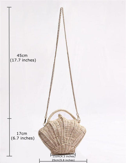 New Shell-shaped Crossbody Bag for Women One-shoulder Straw Rattan Beach Bag