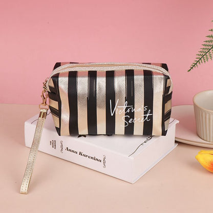 Stripe Makeup Case Pouch Octagonal Storage Bag Handbag Toiletry Travel Organizer