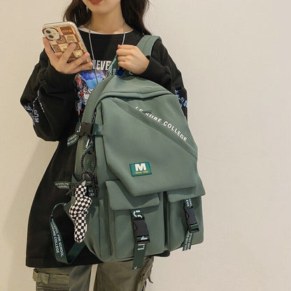 Fashion Double Buckle Waterproof Nylon Backpack Student School Shoulder Bags 1PC