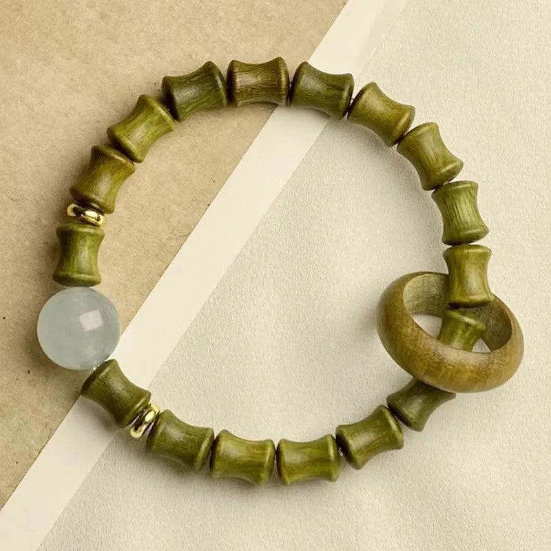 Natural Green Sandalwood Square Bead Bracelet Bamboo Buddha Beads Hand String