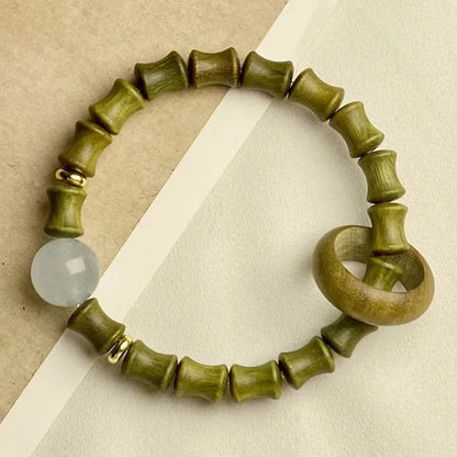 Natural Green Sandalwood Square Bead Bracelet Bamboo Buddha Beads Hand String