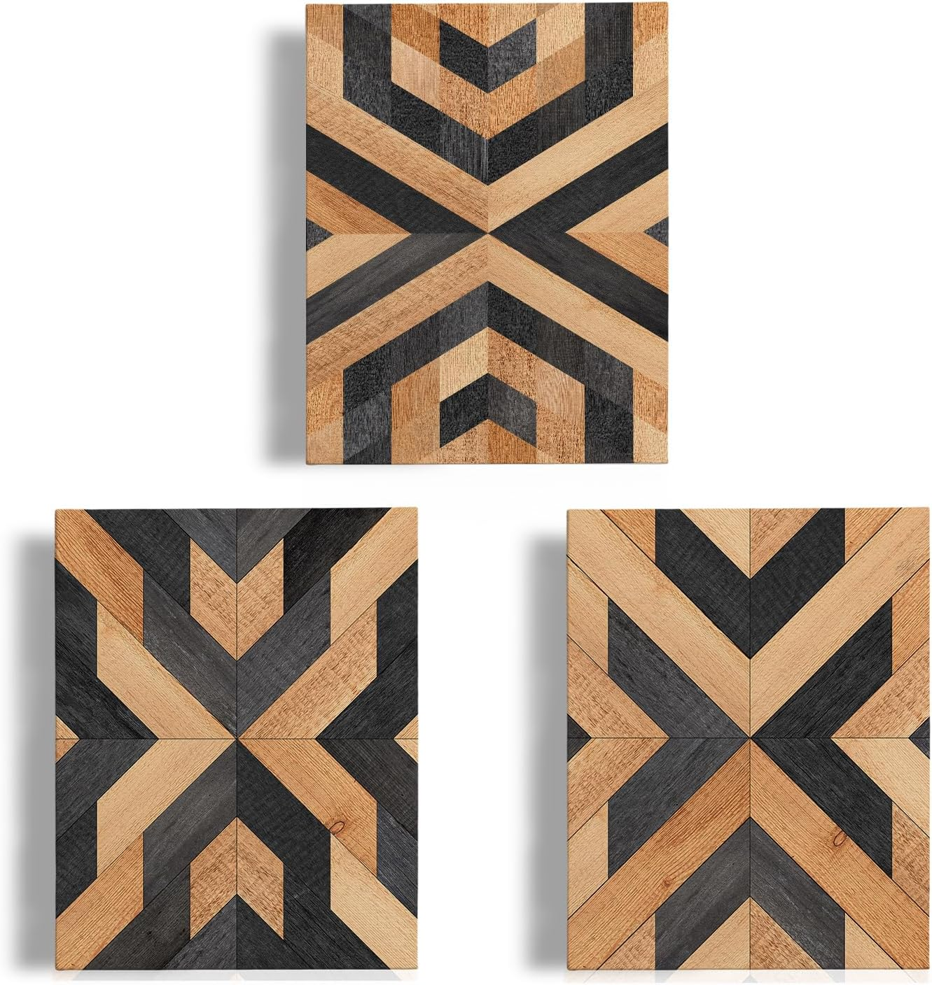 Wall Art Wood Grain Canvas Aztec Boho Framed Home Office Decoration Set of 3