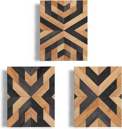 Wall Art Wood Grain Canvas Aztec Boho Framed Home Office Decoration Set of 3