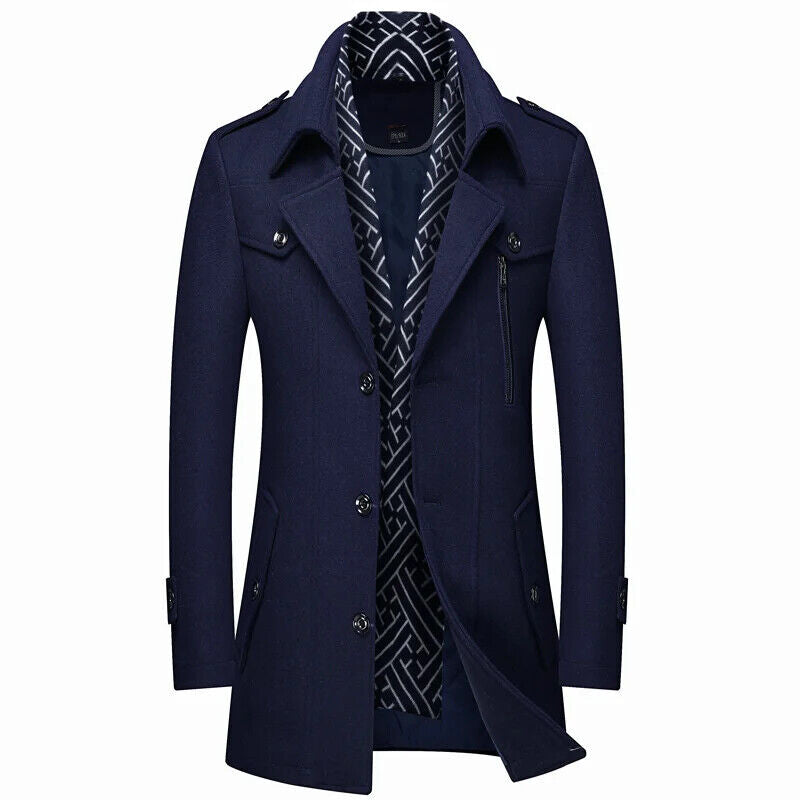 Men's Woolen Coats Turn Down Collar Warm Outerwear Casual Wool Coat Men