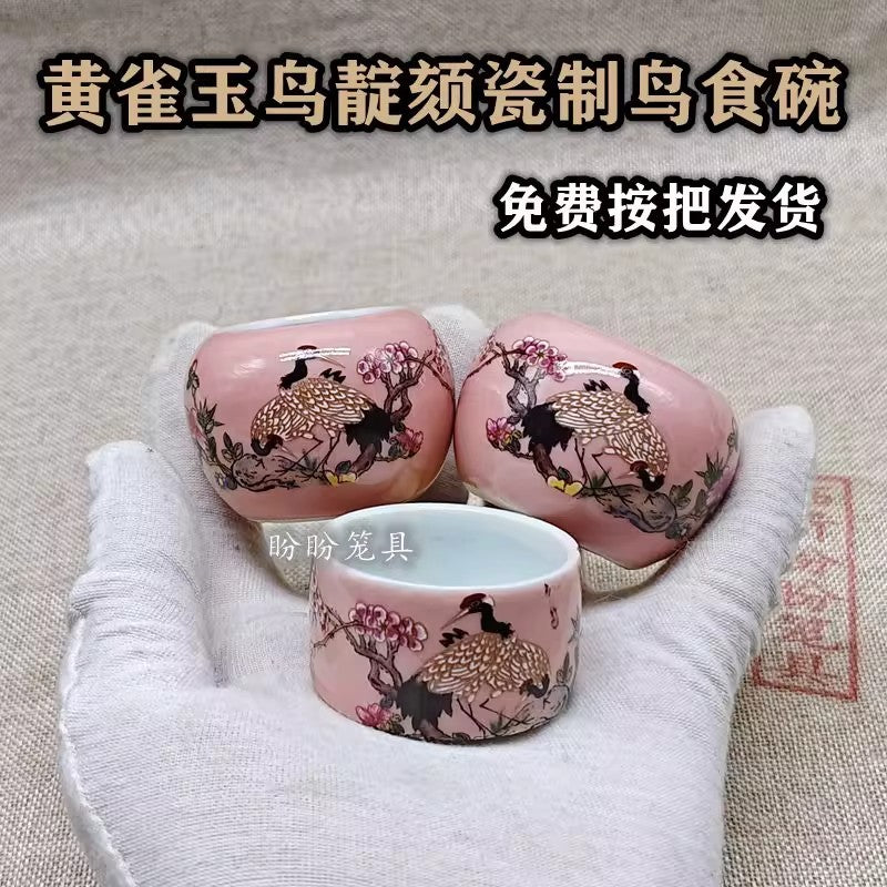 3 Pcs Ceramic Cup Peacock Bird Cage Dish Food Water Bowl Feeding Accessories