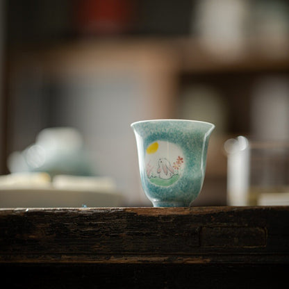 Jade Rabbit Looking Moon Underglaze Ceramic Tea Cup Kung Fu Tea Set Covered Bowl