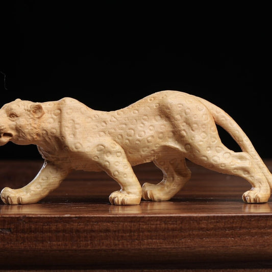Cheetah Statue Panther Leopard Wood Carving Home Decor Sculpture Gift for Kids