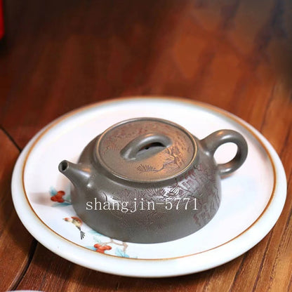 Chinese Tea Pot Handmade Carved Real Yixing Zisha Old Duan Clay Master Pot 190ml