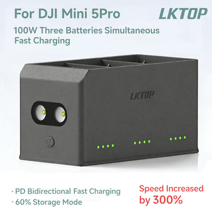 LKTOP 100W Mini 5 Pro Charging Hub – 3-Battery Fast Charge for DJI Mini Series
