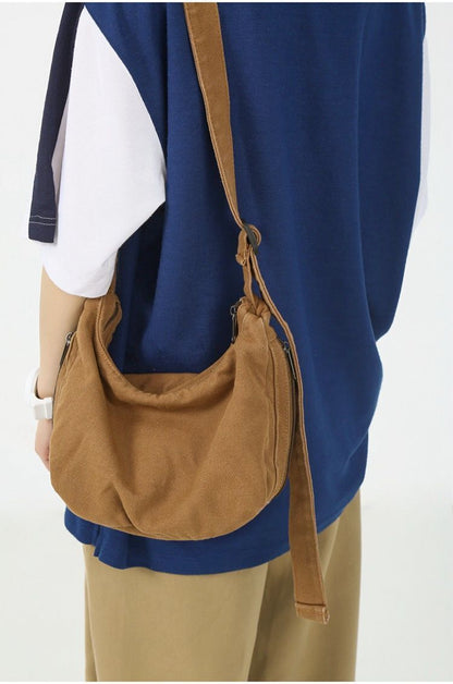 Canvas Fabric Small Side Sling Shoulder Bag Student Cotton Soft Cloth Crossbody