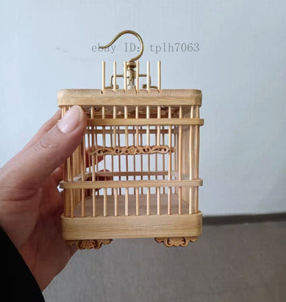 Chinese Cricket Carving Cage Woven Bamboo Ratan Square Basket