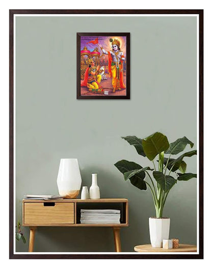 Lord Krishna Preaching Arjun Painting HD Printed Religious Picture Wooden Frame