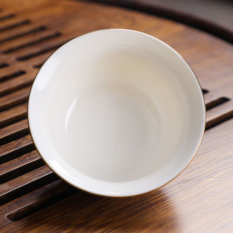6pcs Chinese Ceramic Kung Fu Teacups Gold Rim 45ml Auspicious Home Tea Set