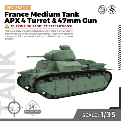 SSMODEL 1/35 Military Model Kit France Medium Tank APX 4 Turret & 47mm Gun