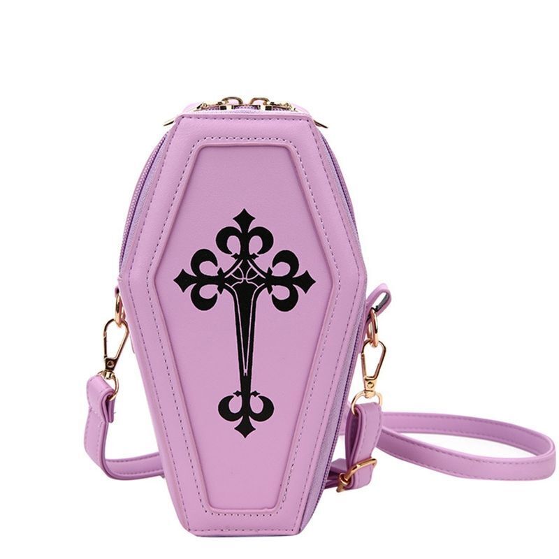 Retro Gothic Shoulder Bag Halloween Handbag Crossbody Bag Coffin Shape Purse 1PC