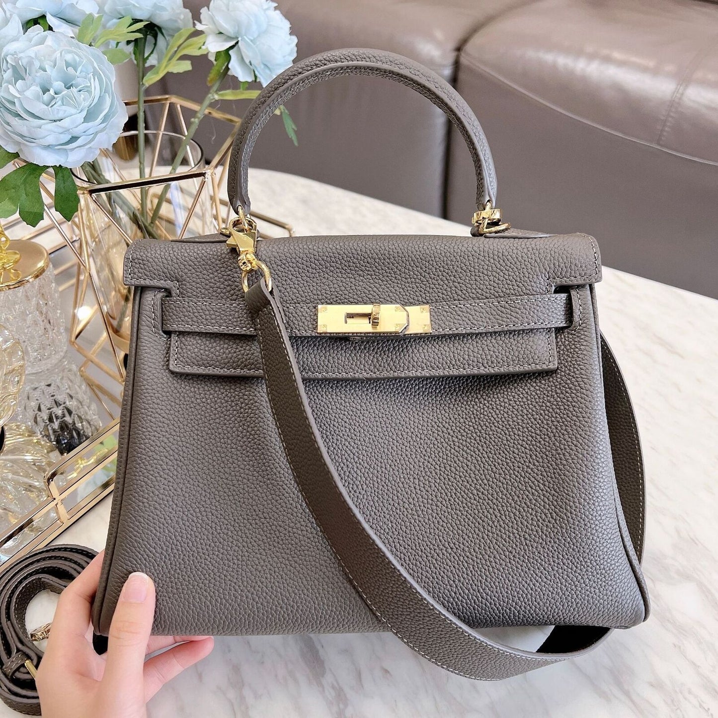 25/28) Real Leather Small Flap Briefcase Tote Shoulder Bag Purse Handbag Fashion