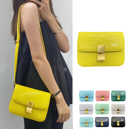 Lizard Effect Real Leather Flap Box bag Shoulder bag Purse Crossbody Square bag