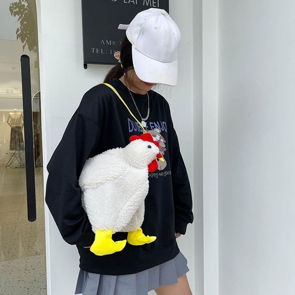 Plush Bag Cartoon Chicken Shoulder Bag Work Travel Women Handbags Crossbody Bag