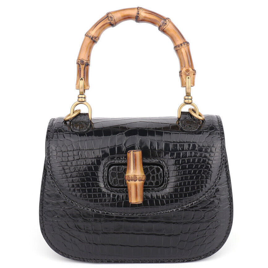 Handcrafted Real SiameseCrocodile Skin Leather Luxury Womens Small Handbag Black